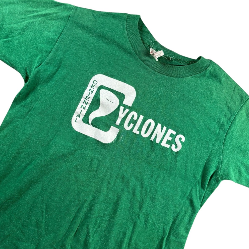 True VTG Single Stitch 80s Cyclones‎ Green T-Shirt Sz M USA Made Sports Mascot